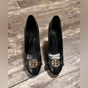 Tory Burch Black Heels with Gold Logo